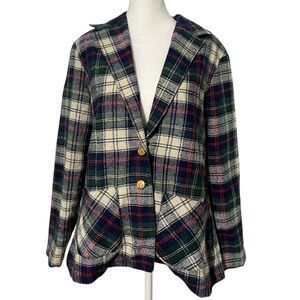 Selections Vintage Wool Blend Plaid Tartan Blazer
